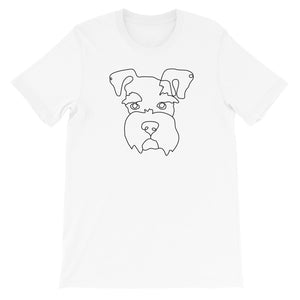Pet Portrait Continuous Line Art Dog Contour Drawing Schnauzer White Short Sleeve T-Shirt Tee