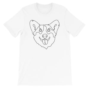 Pet Portrait Continuous Line Art Dog Contour Drawing Pembroke Welsh Corgi White Short Sleeve T-Shirt Tee