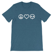 Load image into Gallery viewer, Peace Love BOOP Dog Nose Heart Heather Deep Teal Short Sleeve Tee T-Shirt