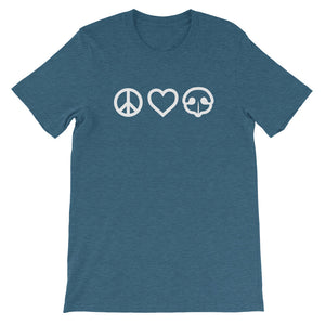 Peace Love BOOP Dog Nose Heart Heather Deep Teal Short Sleeve Tee T-Shirt