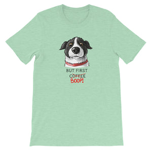 But First Coffee Boop Dog Selfie Short Sleeve Heather Prism Mint T-Shirt Tee