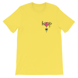 Dessert LolliBOOP BOOP Lollipop Heart Dog Snoot Candy Yellow Short Sleeve Tee T-Shirt