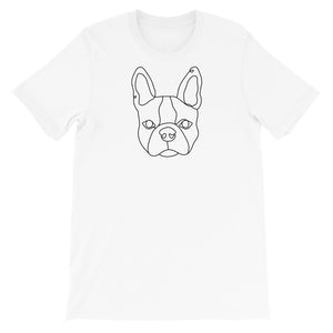 Pet Portrait Continuous Line Art Dog Contour Drawing Boston Terrier White Short Sleeve T-Shirt Tee