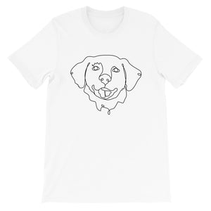 Pet Portrait Continuous Line Art Dog Contour Drawing Golden Retriever White Short Sleeve T-Shirt Tee